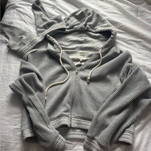 Aerie Light Gray Waffle Knit Hoodie and Bralette